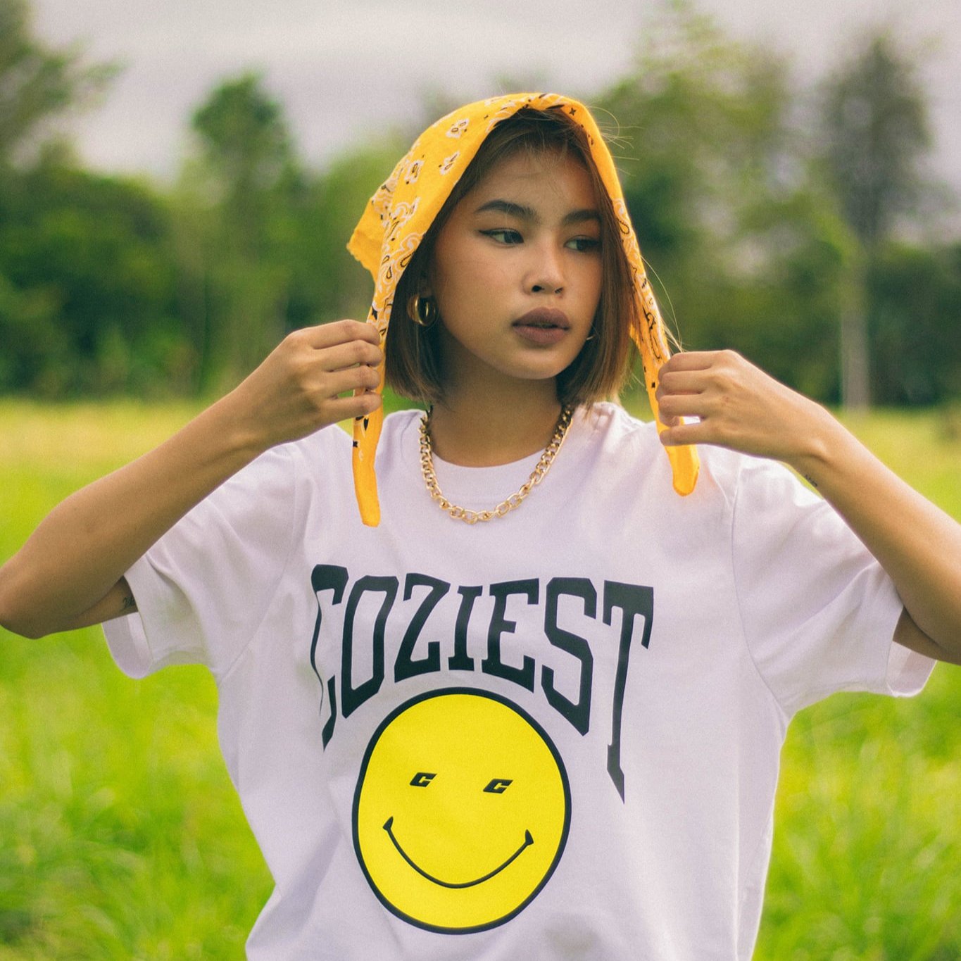 "Smiley Arc" Tee in White Colorway