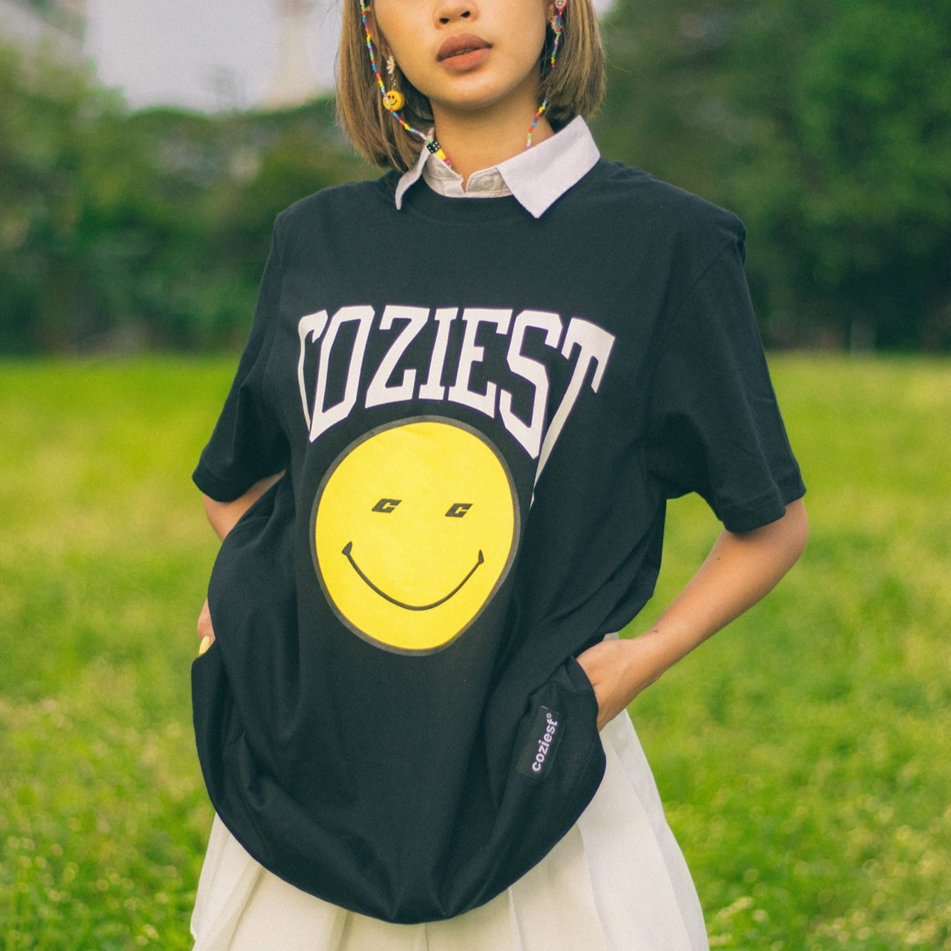 "Smiley Arc" Tee in Black Colorway