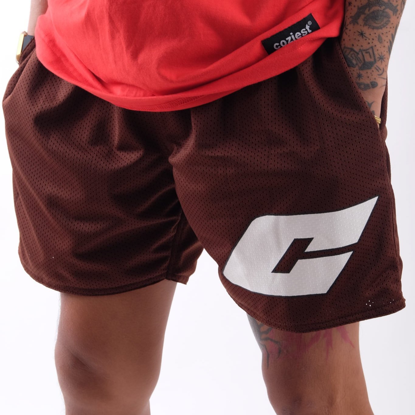 “C Logo” Mesh Shorts in Brown Colorway