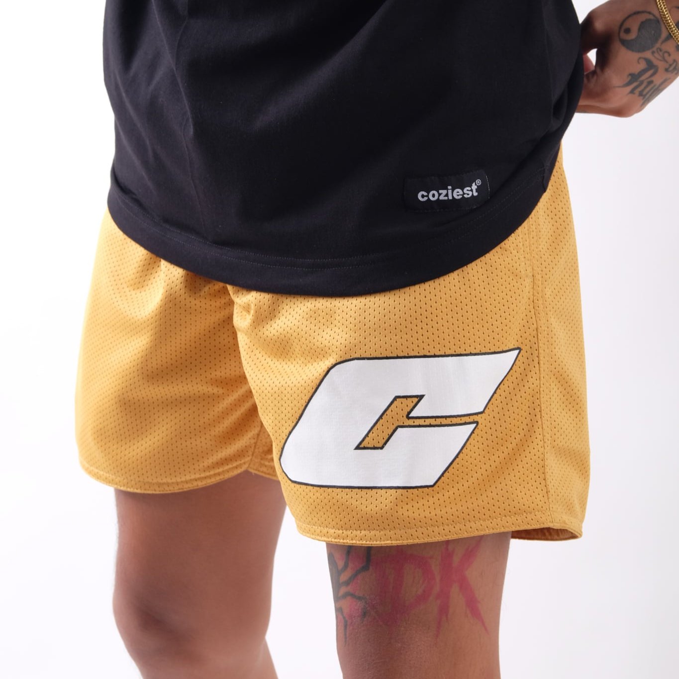 “C Logo” Mesh Shorts in Gold Colorway