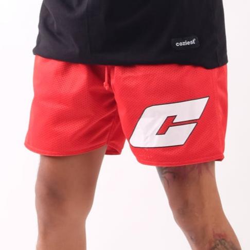“C Logo” Mesh Shorts in Red Colorway