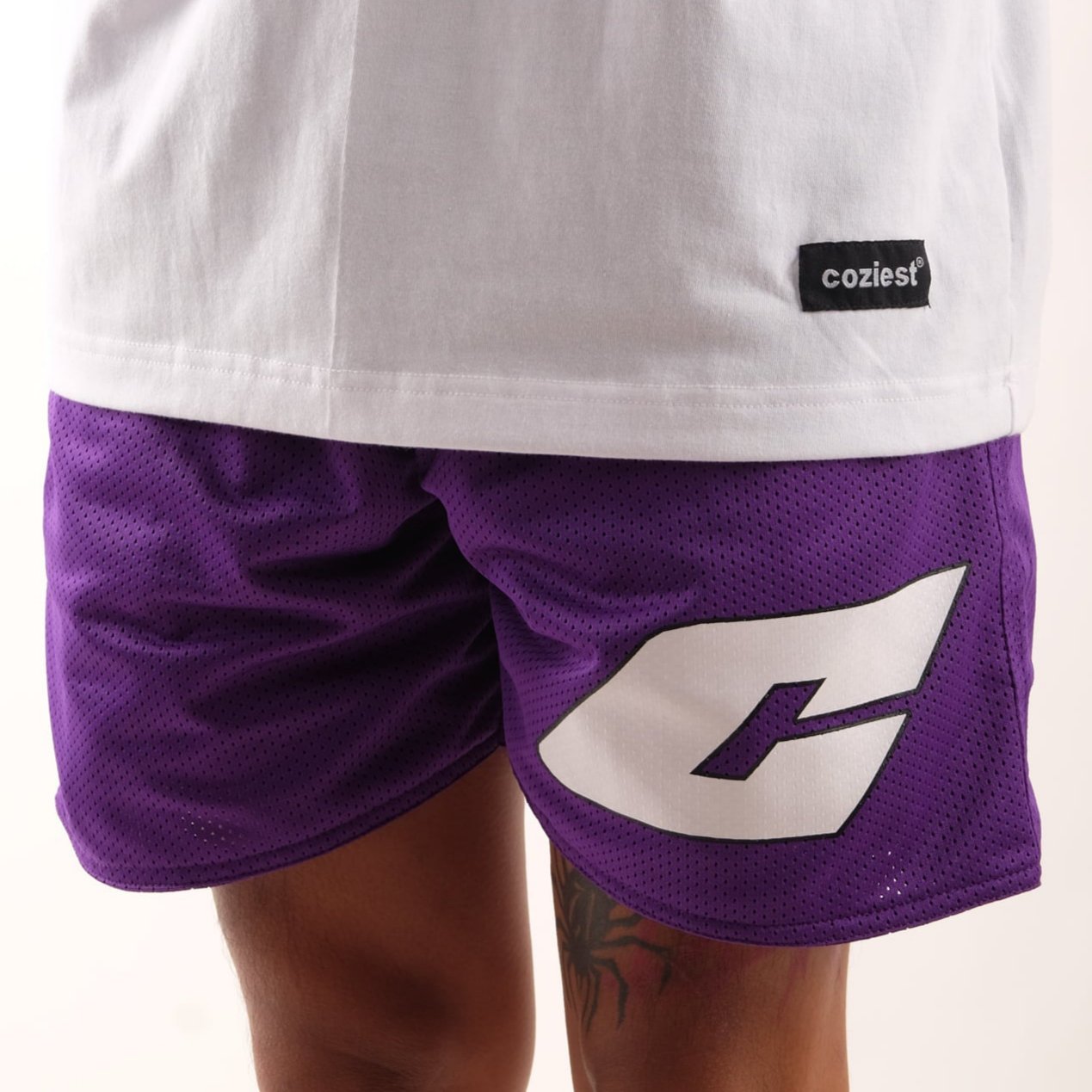 “C Logo” Mesh Shorts in Violet Colorway