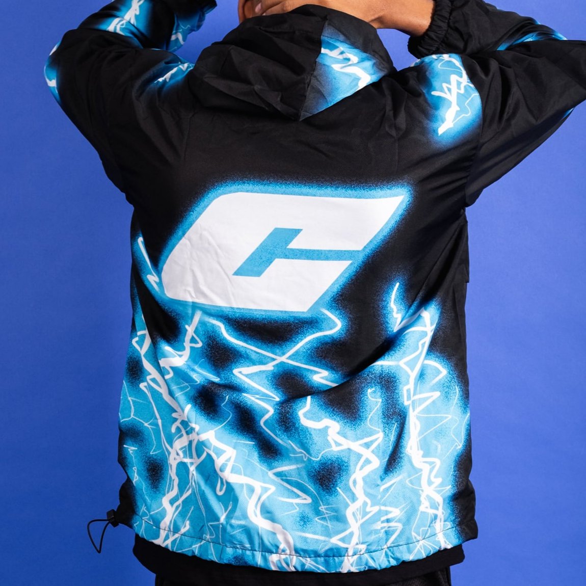 “Thunder” Windbreaker in Black and Blue Colorway