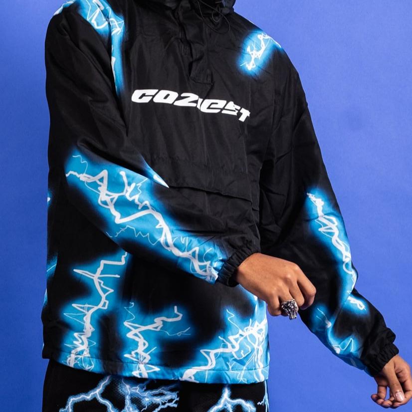 “Thunder” Windbreaker in Black and Blue Colorway