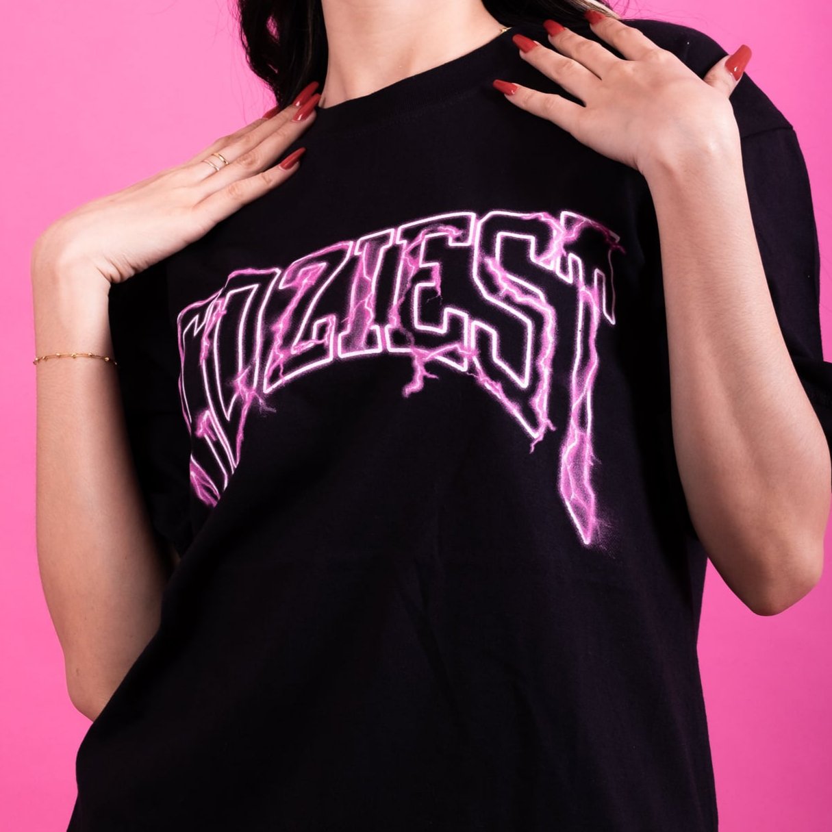 “Thunder Arc” shirt in black and pink colorway