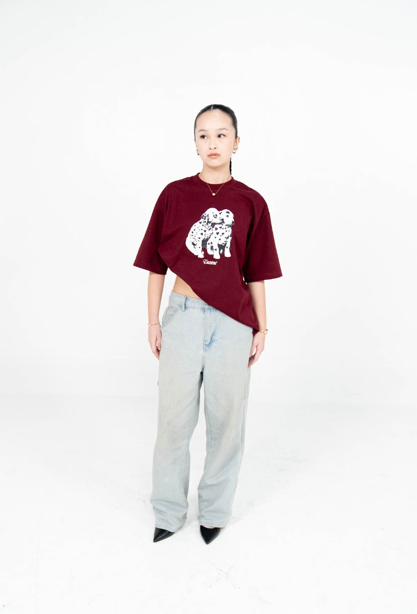 "Dalmatian" Tee in Maroon Colorway
