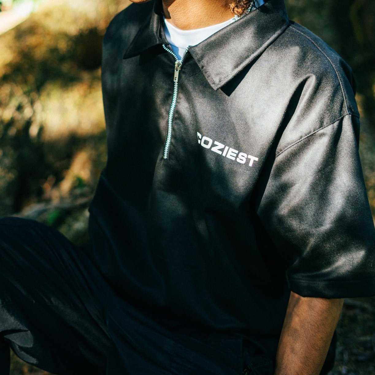 "Workwear" Quarter Zip Polo in Black Colorway.