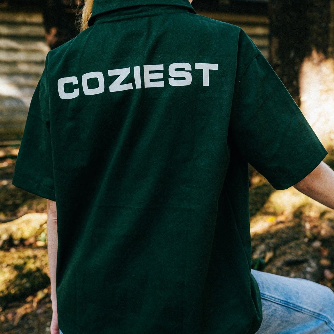 "Workwear" Quarter Zip Polo in Moss Green Colorway.