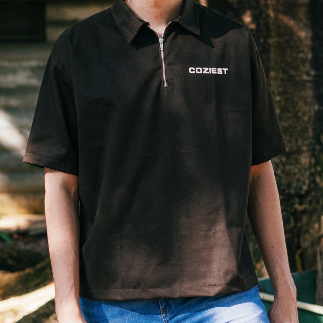 "Workwear" Quarter Zip Polo in Choco Brown Colorway