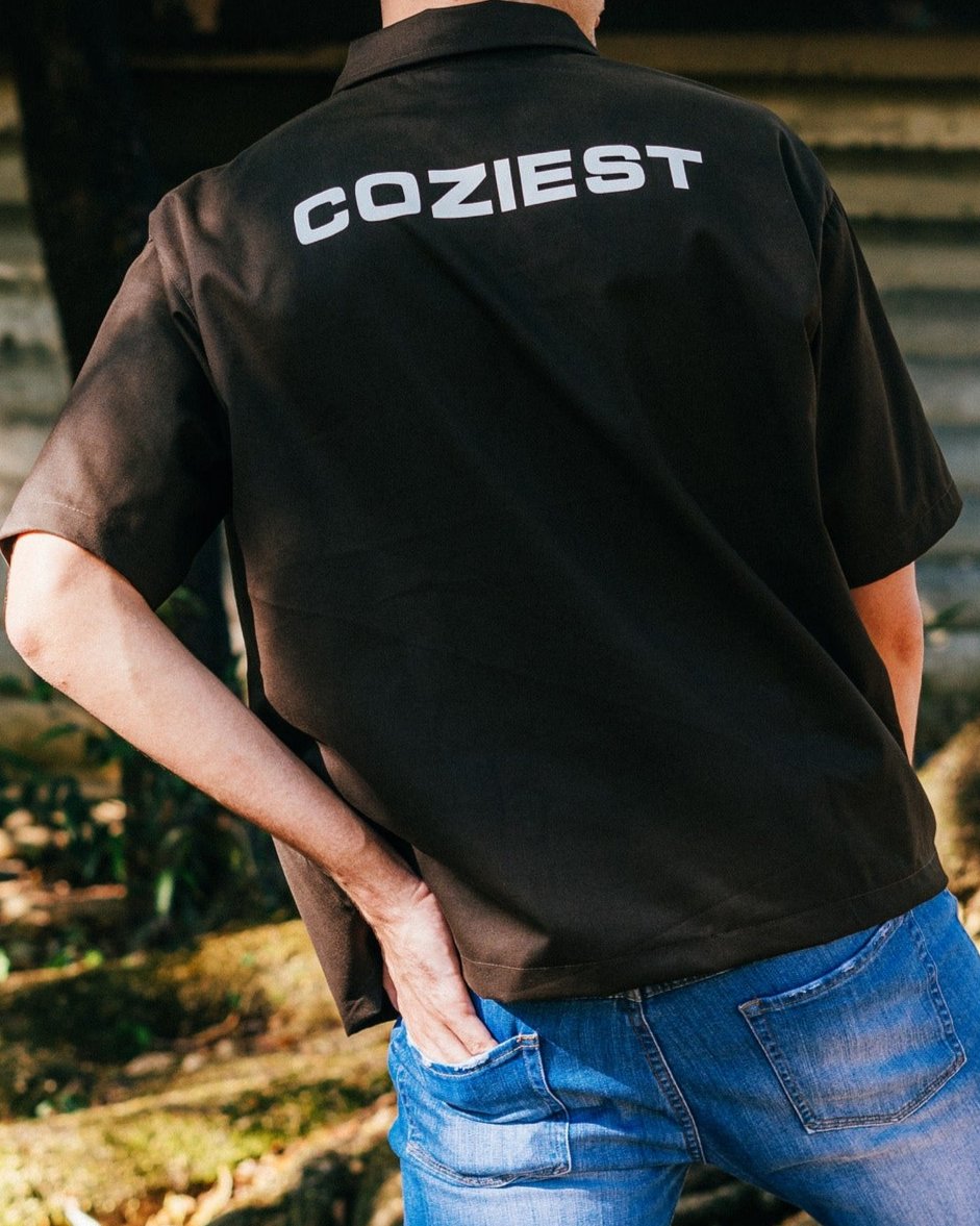 "Workwear" Quarter Zip Polo in Choco Brown Colorway