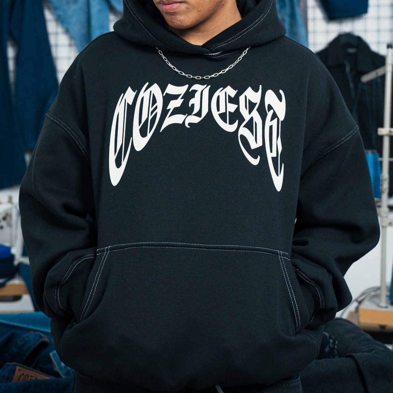 "Old English Arc" Hoodie in Black Colorway