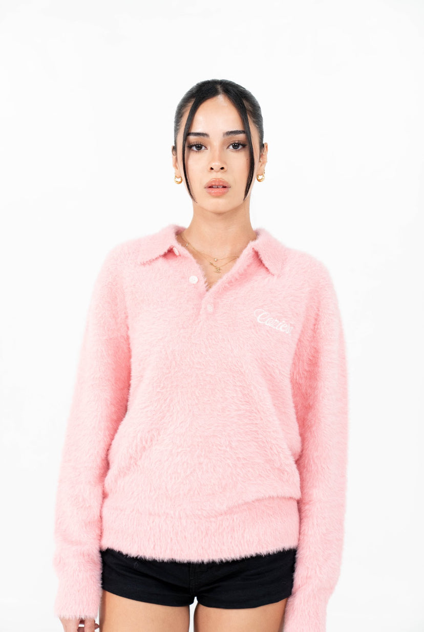 “Fur” Long Sleeve Polo in Pink Colorway