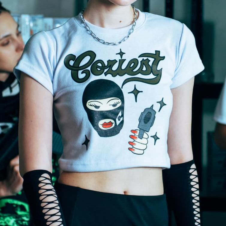 "Atcha" Baby Tee in White Colorway
