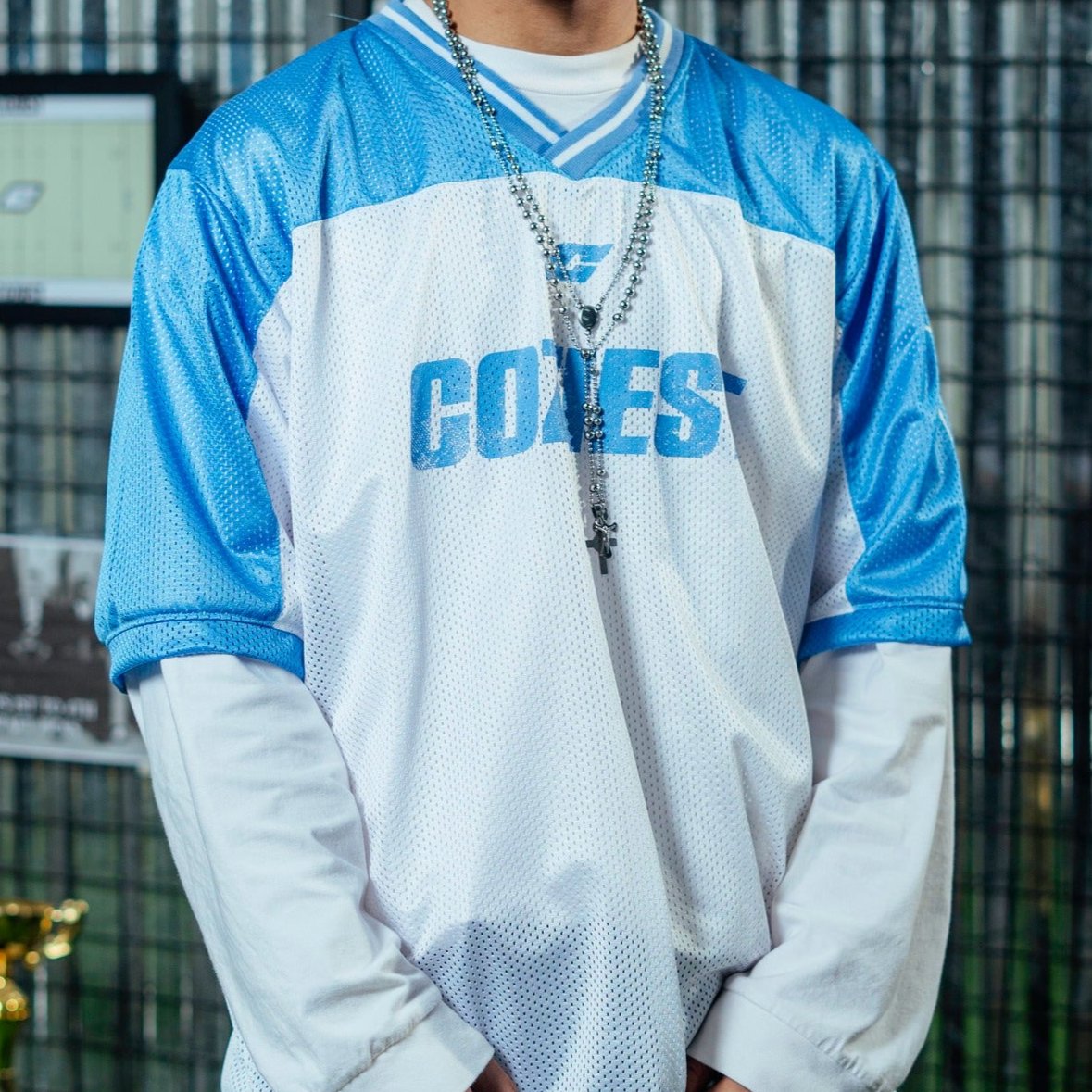 "Retro" Mesh Football Jersey in Blue Colorway