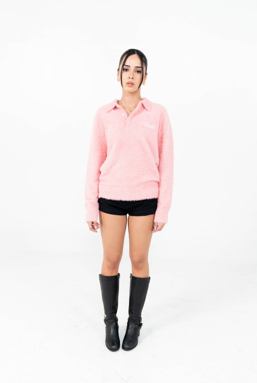 “Fur” Long Sleeve Polo in Pink Colorway
