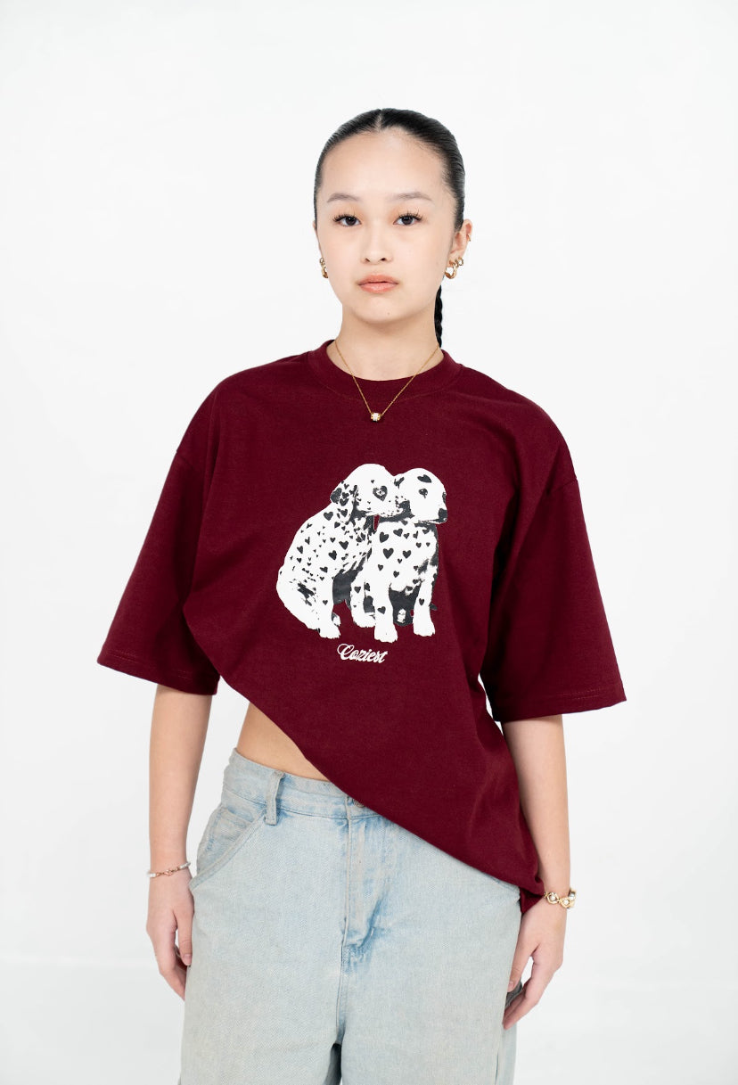 "Dalmatian" Tee in Maroon Colorway