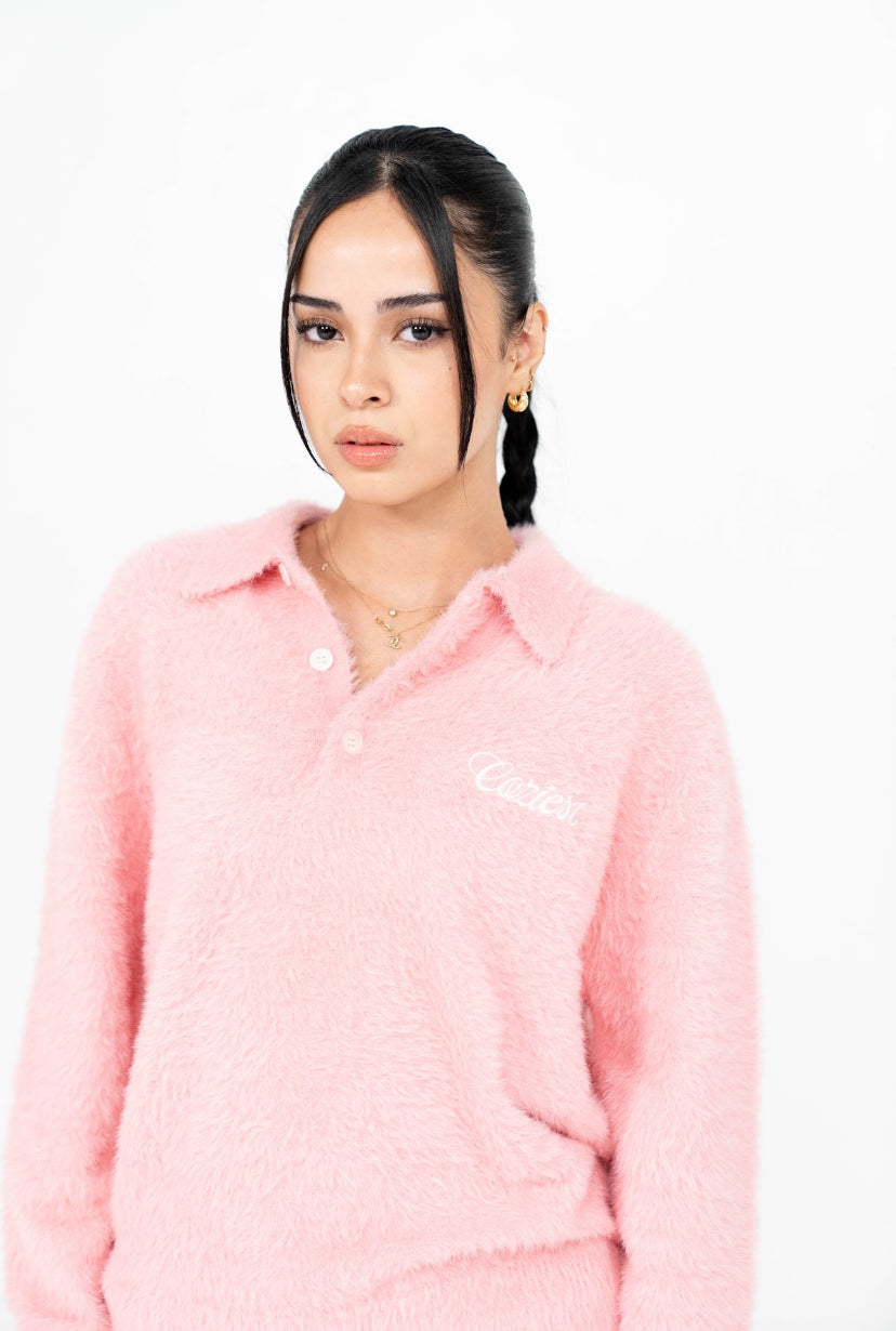 “Fur” Long Sleeve Polo in Pink Colorway