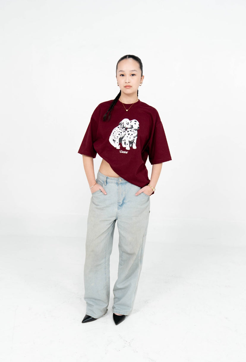 "Dalmatian" Tee in Maroon Colorway