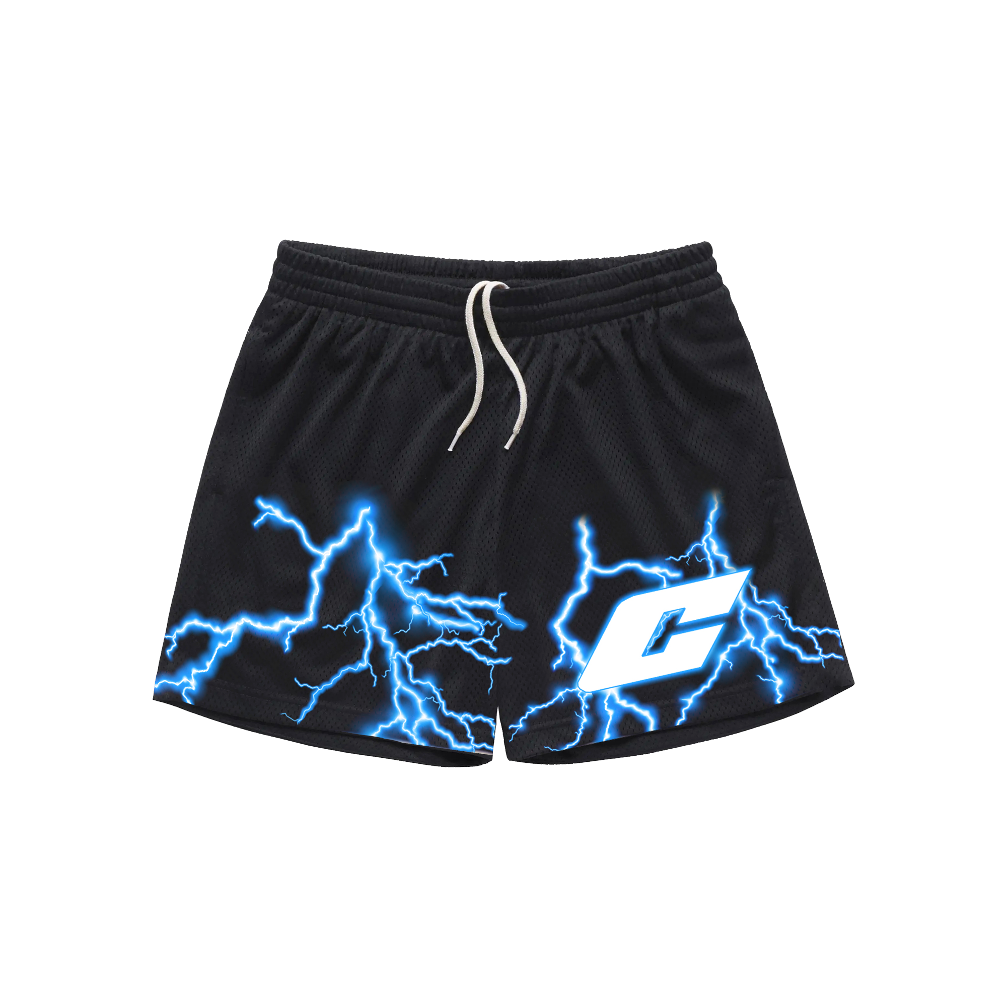 “Thunder” Mesh Shorts in Black and Blue Colorway
