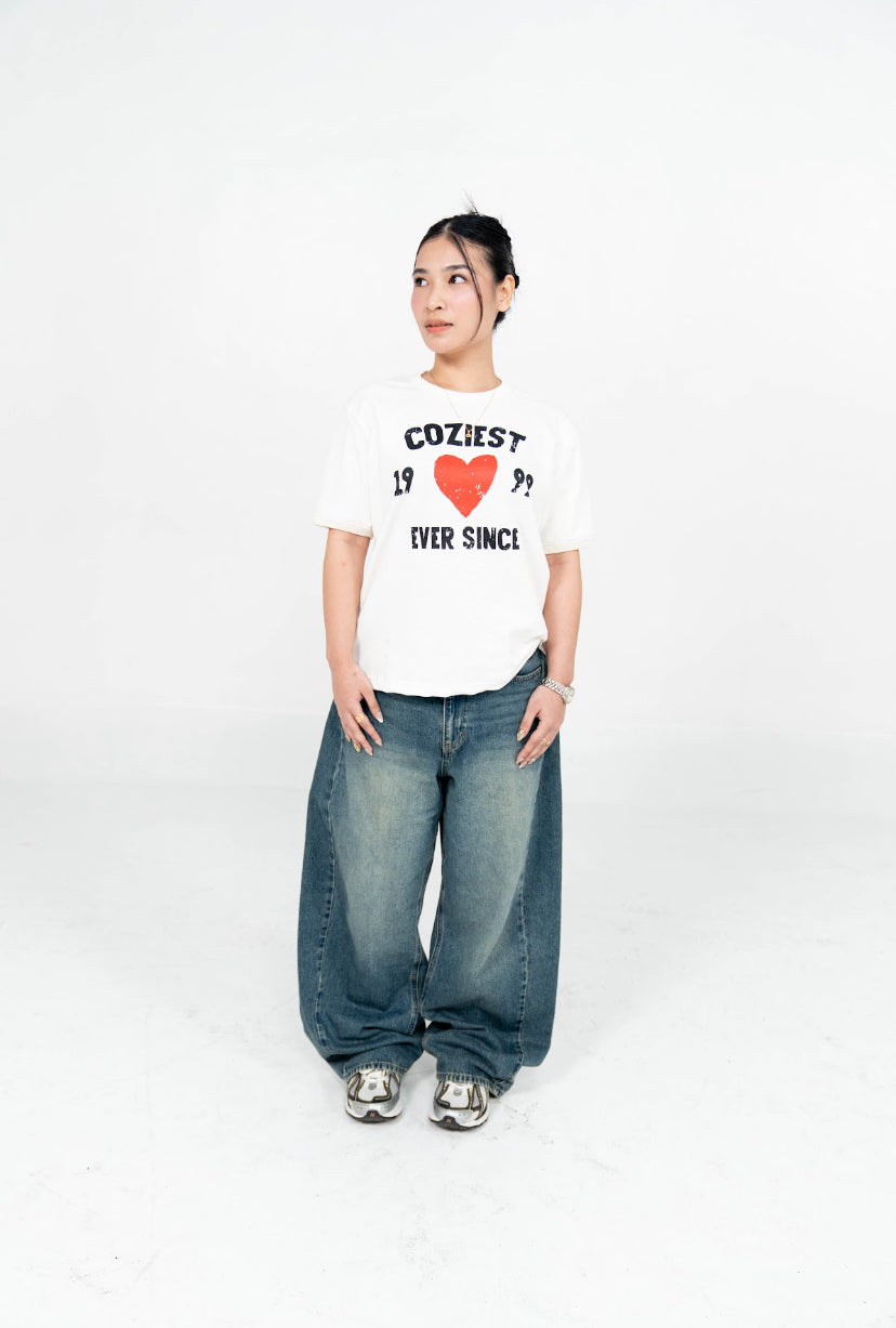 “1999” Ringer Tee in Offwhite Colorway