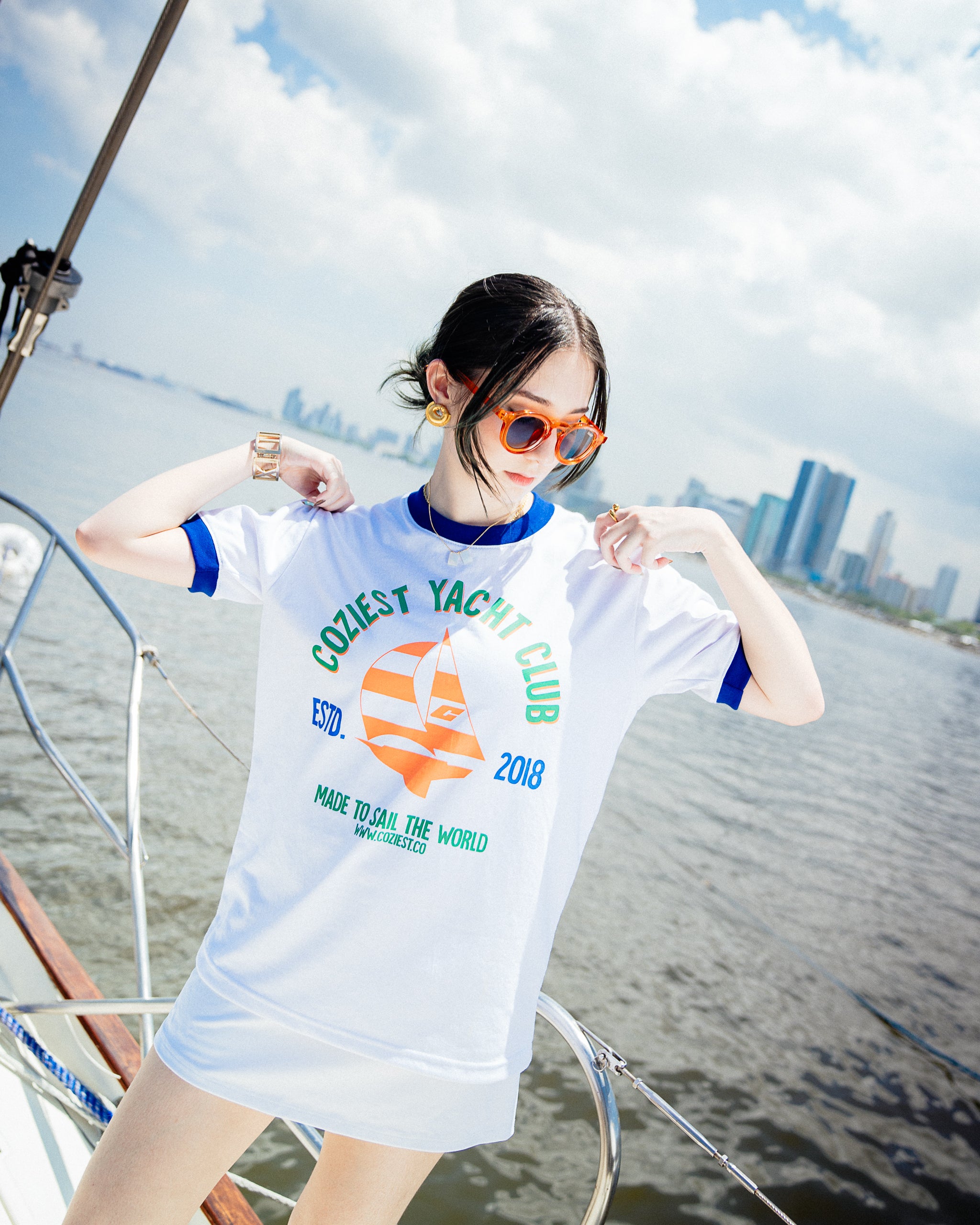 "Yacht Club Raglan" Tee in White Colorway