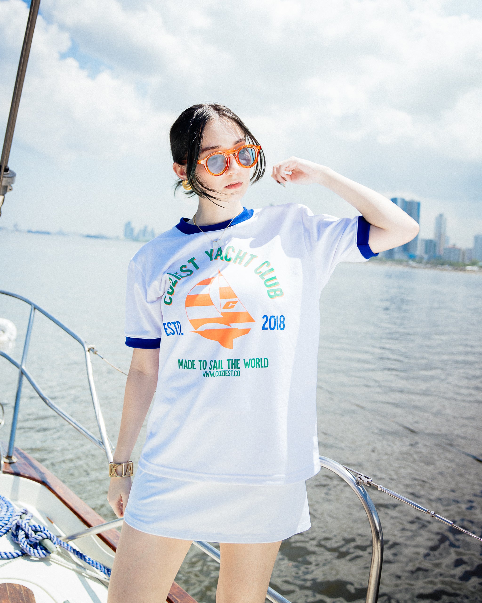 "Yacht Club Raglan" Tee in White Colorway