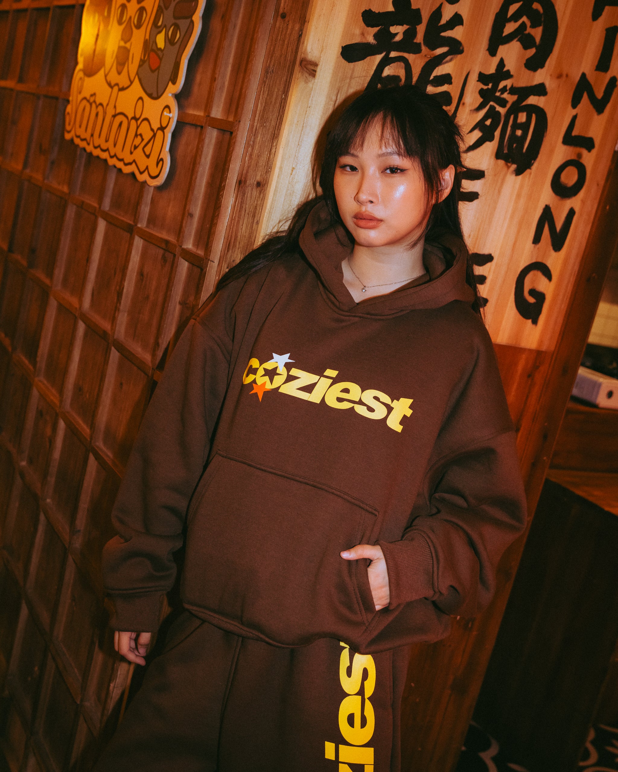 “Tri-Star” Hoodie in Choco Brown and Black