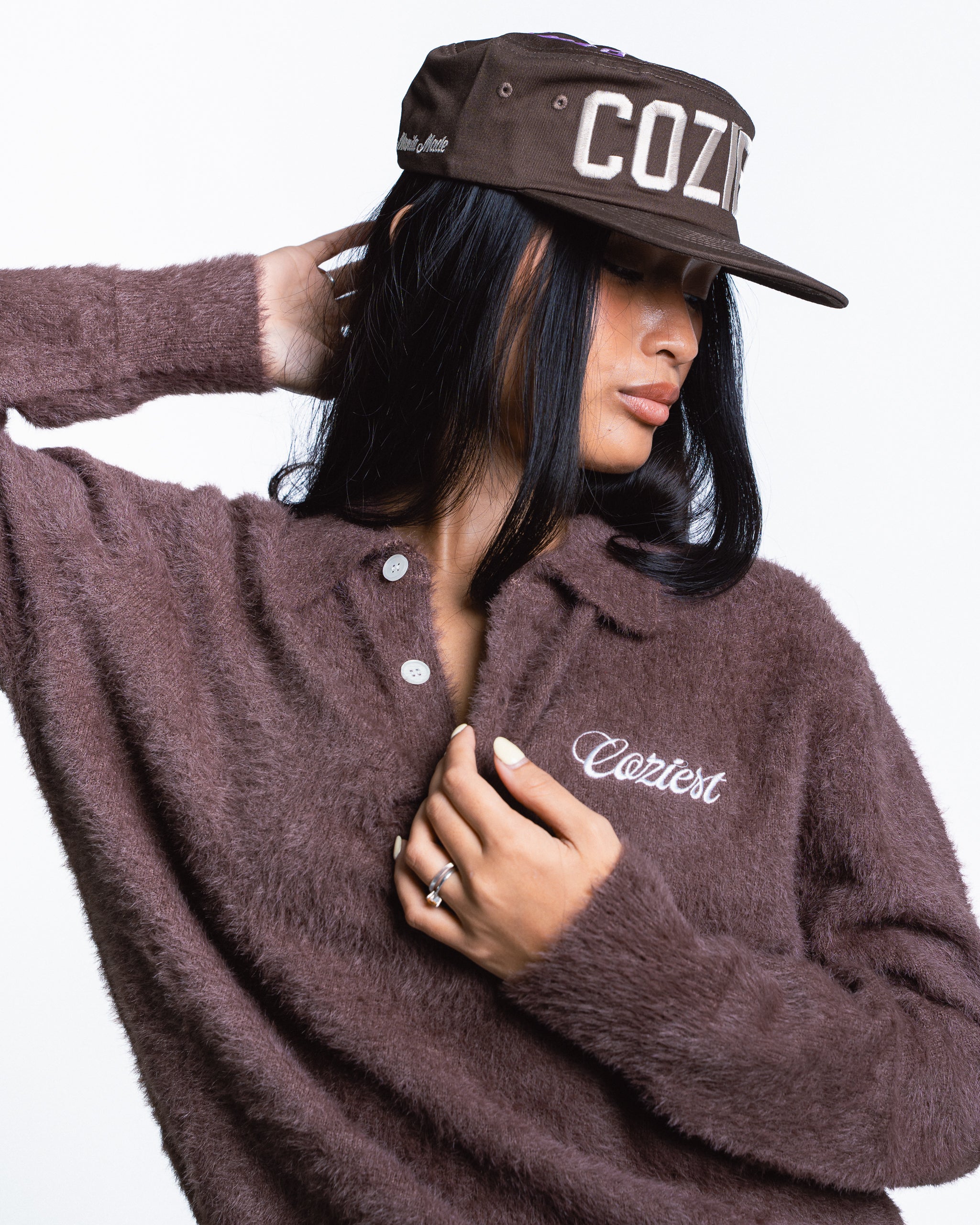 "Fur" Long Sleeve Polo in Brown Colorway
