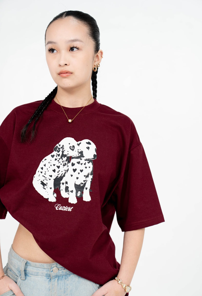 "Dalmatian" Tee in Maroon Colorway
