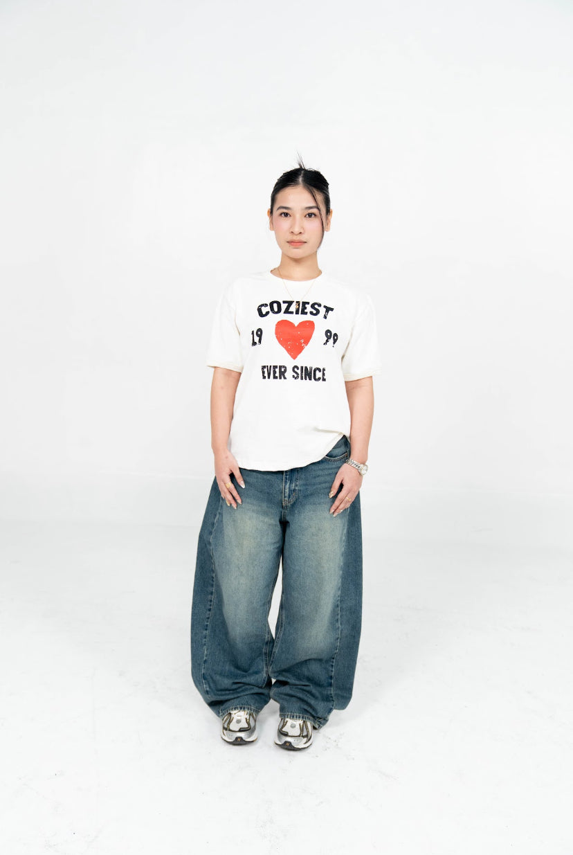 “1999” Ringer Tee in Offwhite Colorway