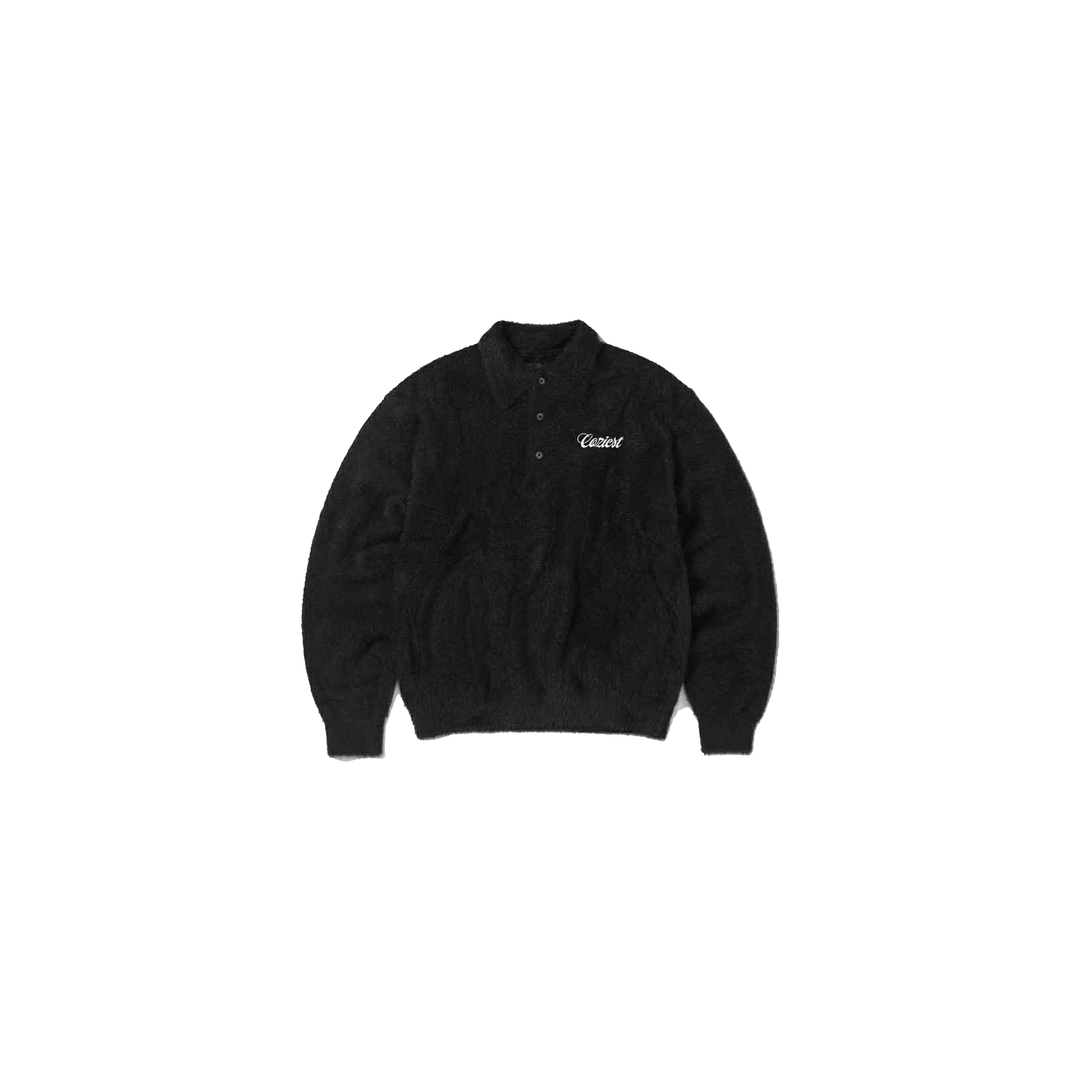 "Fur" Long Sleeve Polo in Black Colorway