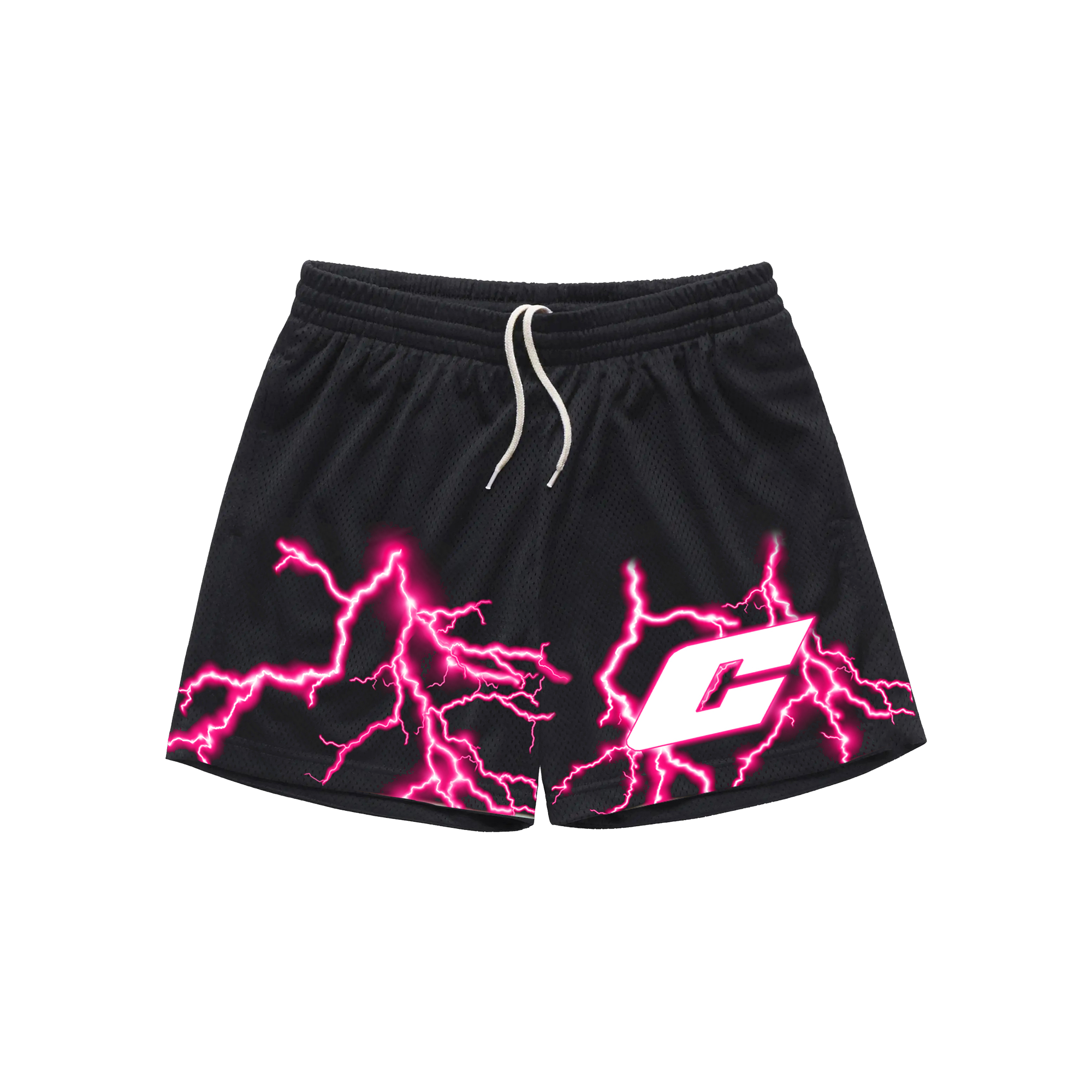 “Thunder” Mesh Shorts in Black and Pink Colorway