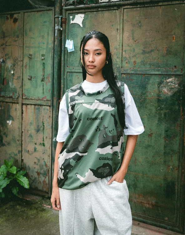 "Camou" Sando Jersey in Beige,Black and Green Colorway
