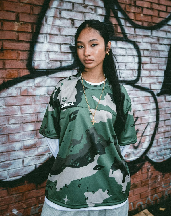 "Camou" Tee in Beige,Black and Green Colorway