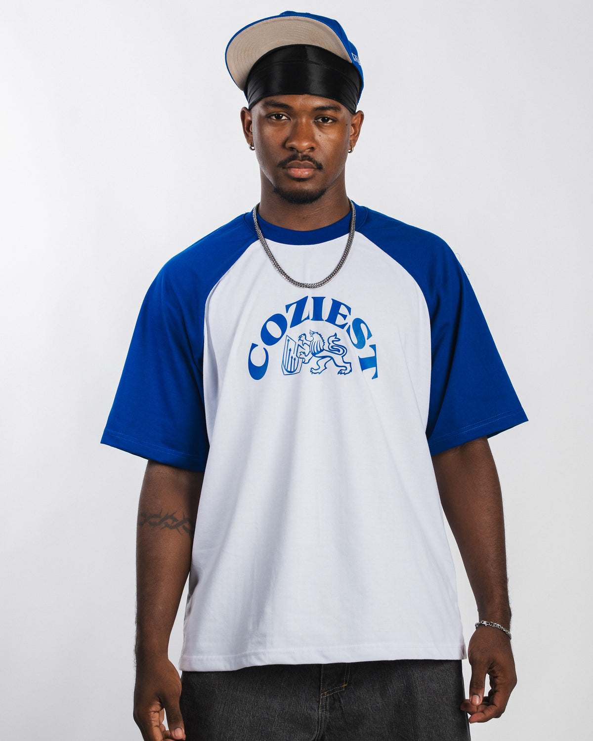 "Wolfy" Raglan Tee in Blue and White (Oversized)