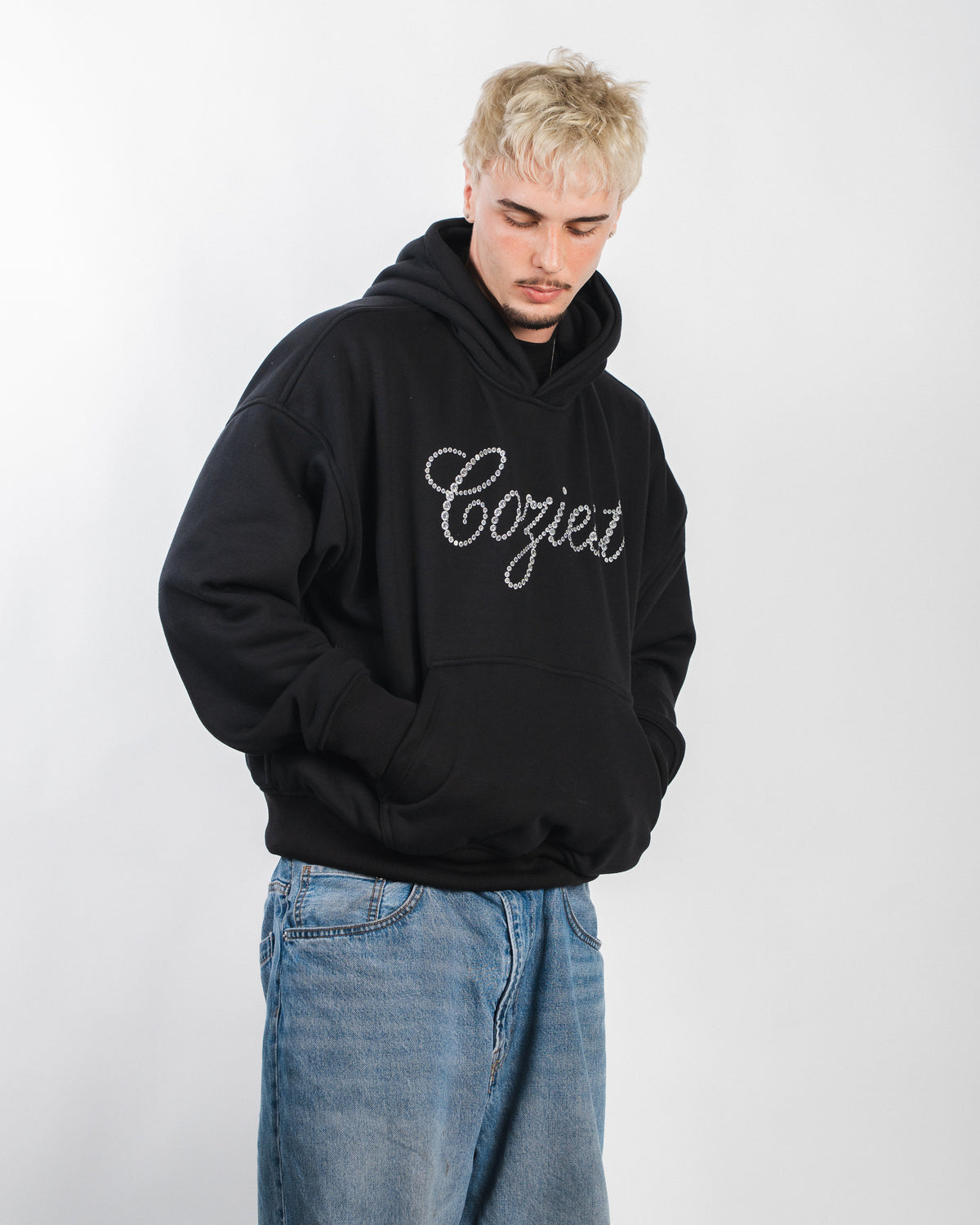 "Rhinestone Print" Hoodie in Black