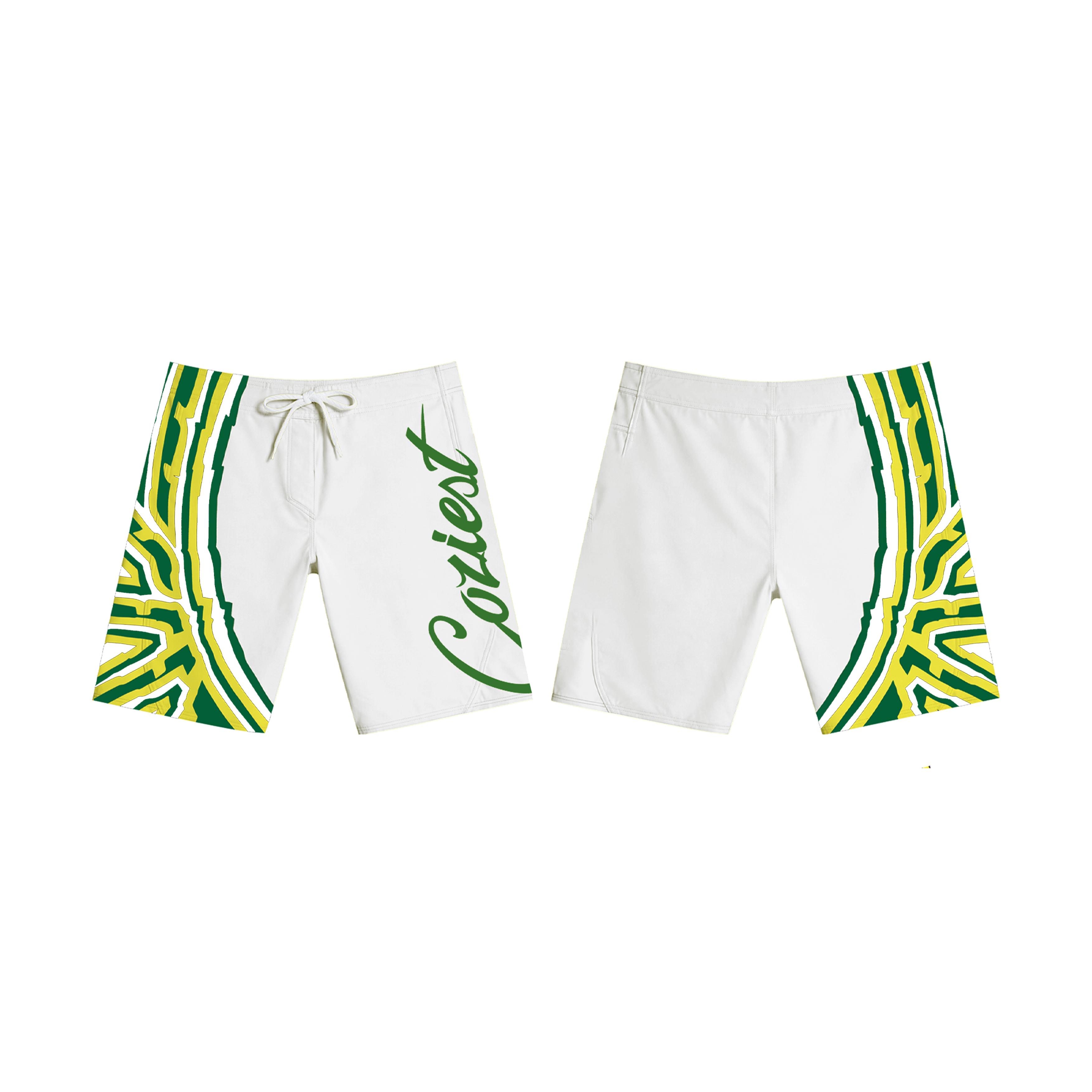 “26 Board Shorts” in Black, Green and White Colorway