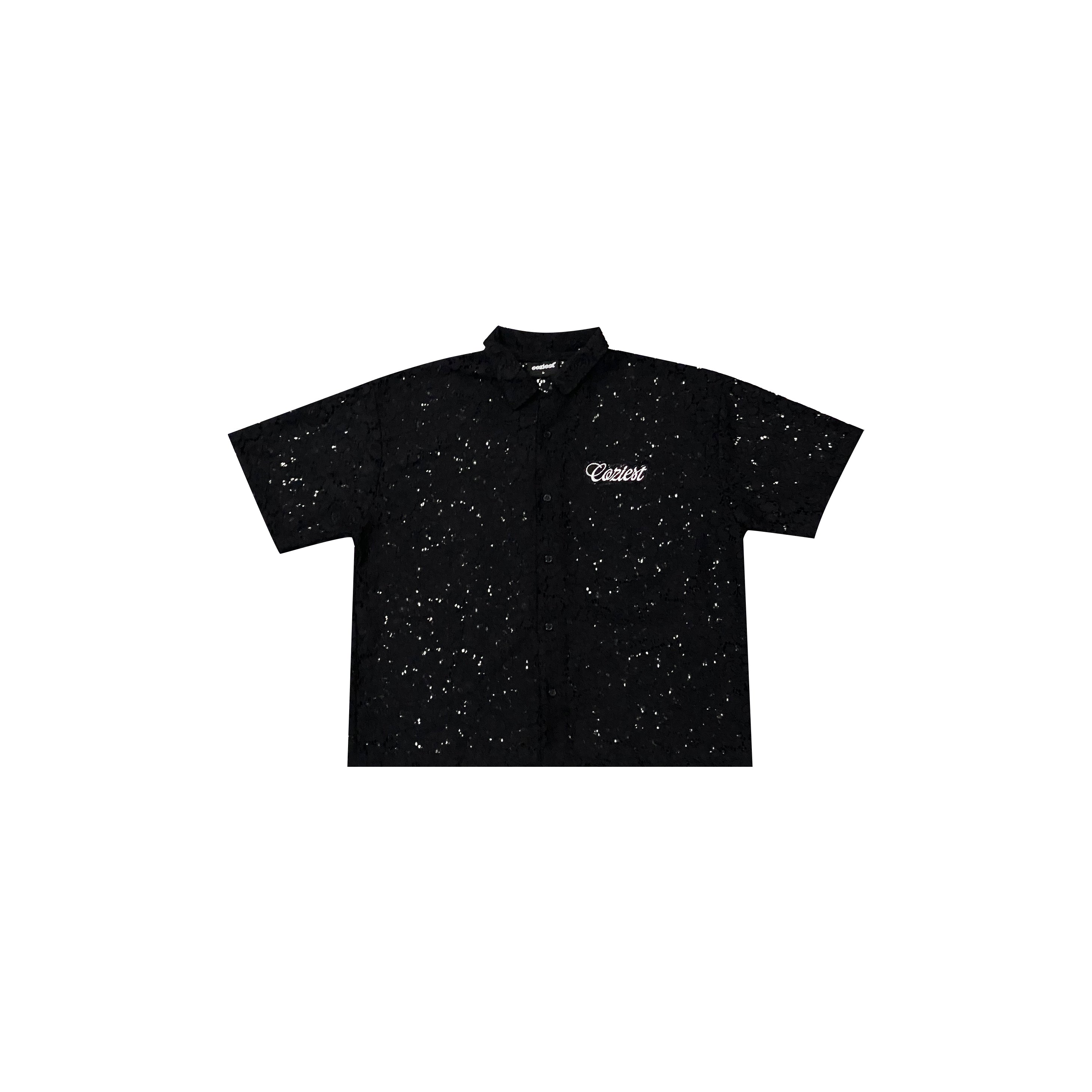 "Floral" Laced Polo in Black Colorway