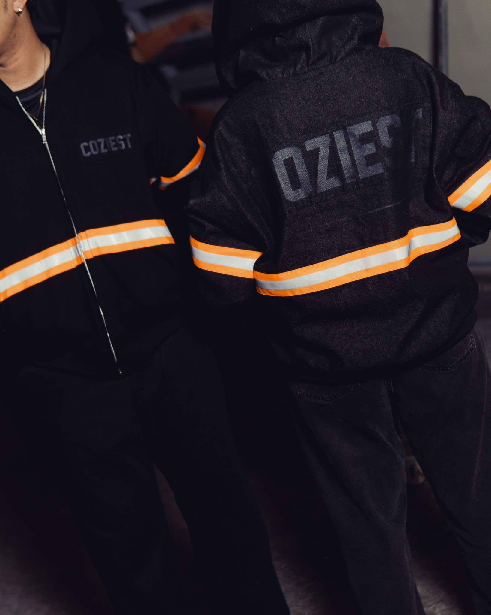 "Safety Orange" Denim Jacket in Black Colorway