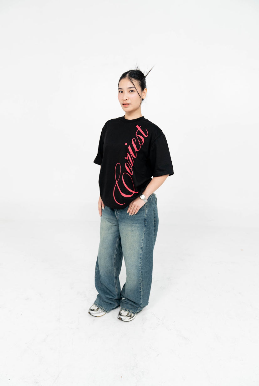 "Script Pink"  Tee in Black Colorway