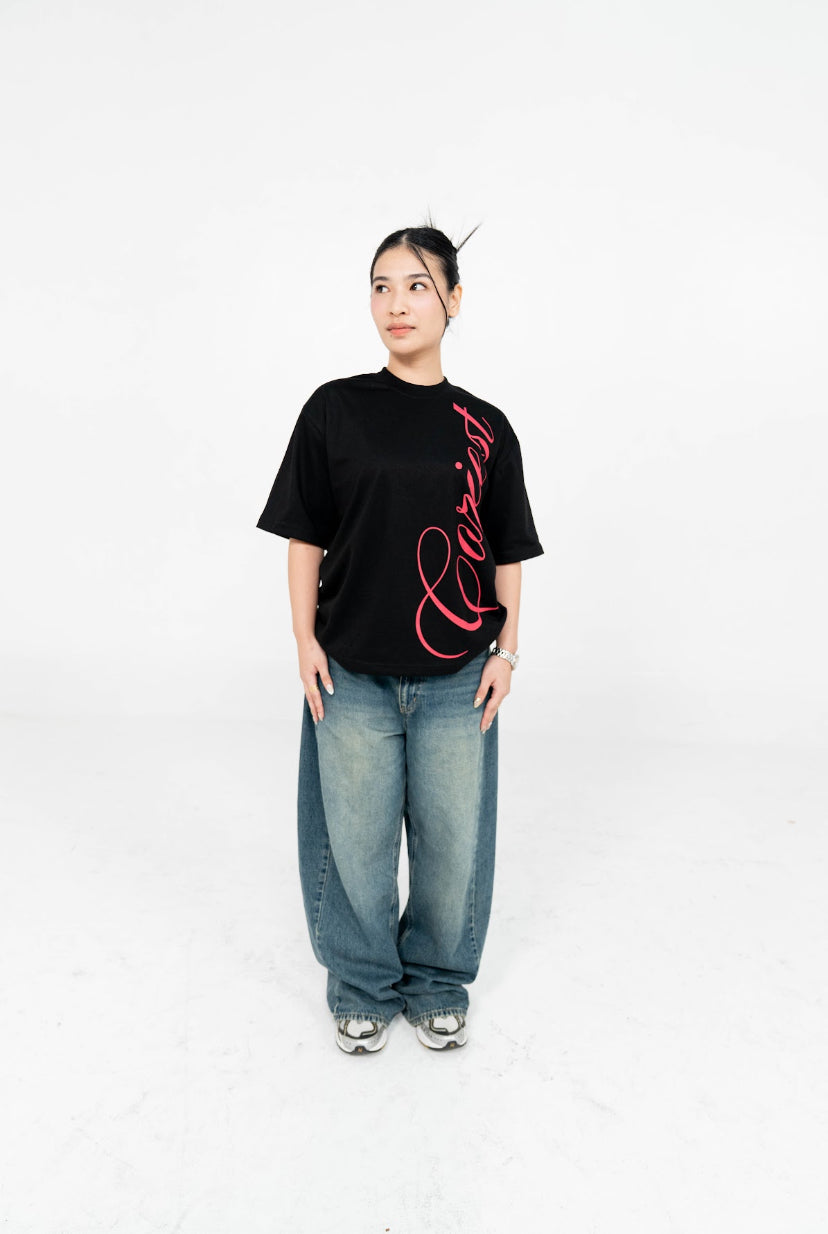 "Script Pink"  Tee in Black Colorway