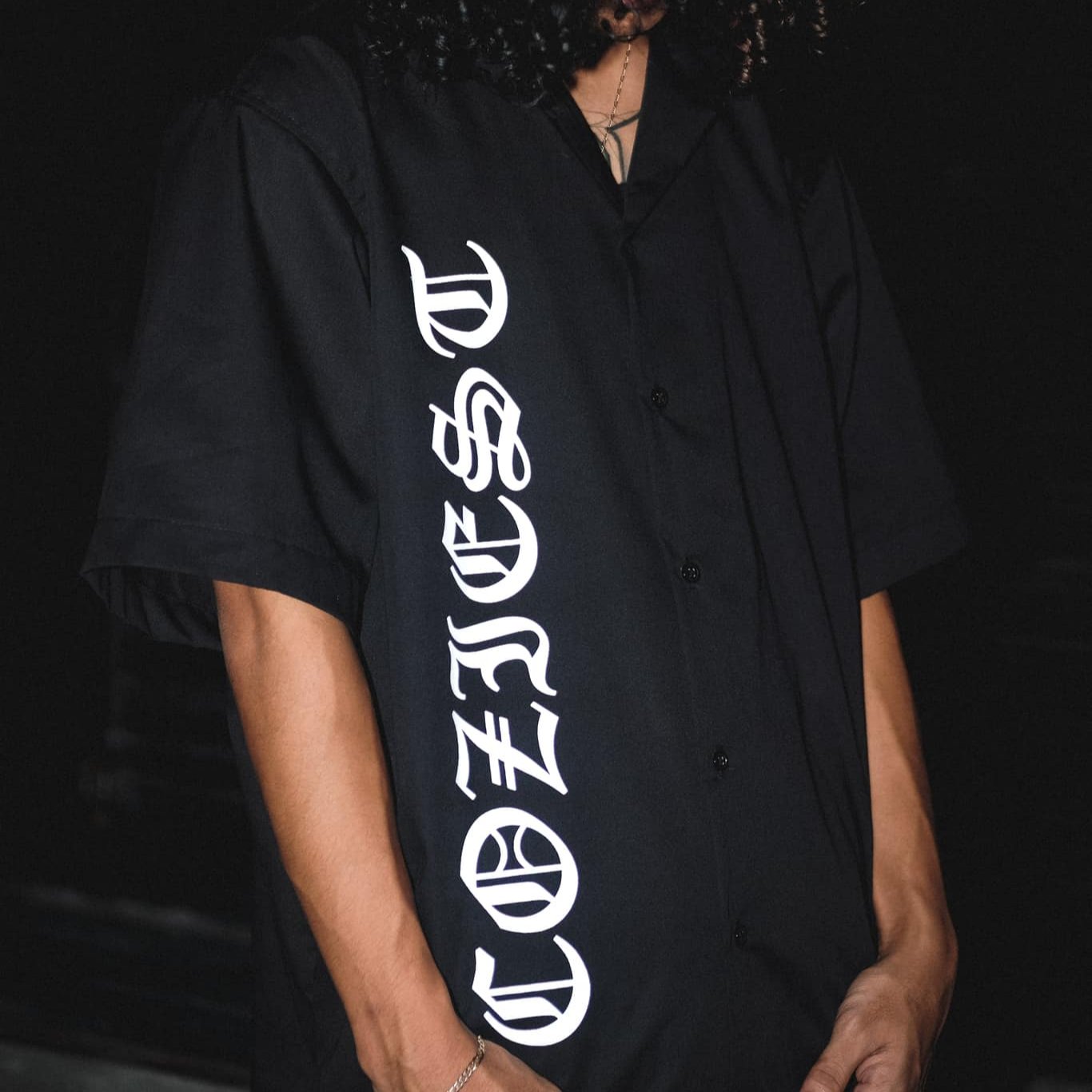 “Old English” Button-down Polo in Black Colorway