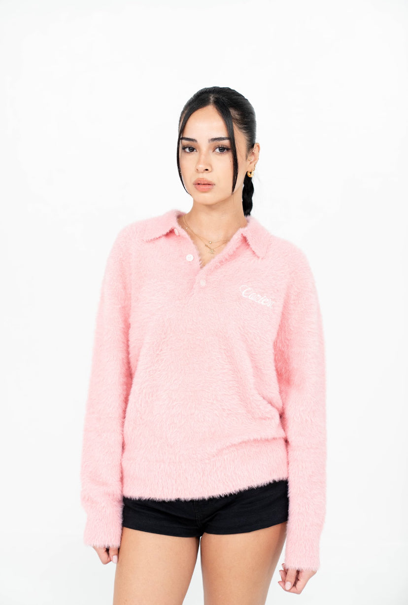 “Fur” Long Sleeve Polo in Pink Colorway