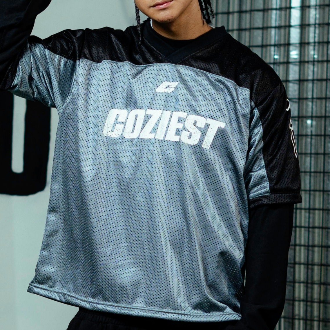 "Retro" Mesh Football Jersey in Black Colorway
