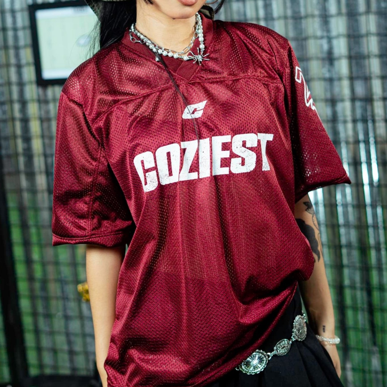 "Retro" Mesh Jersey in Maroon Colorway