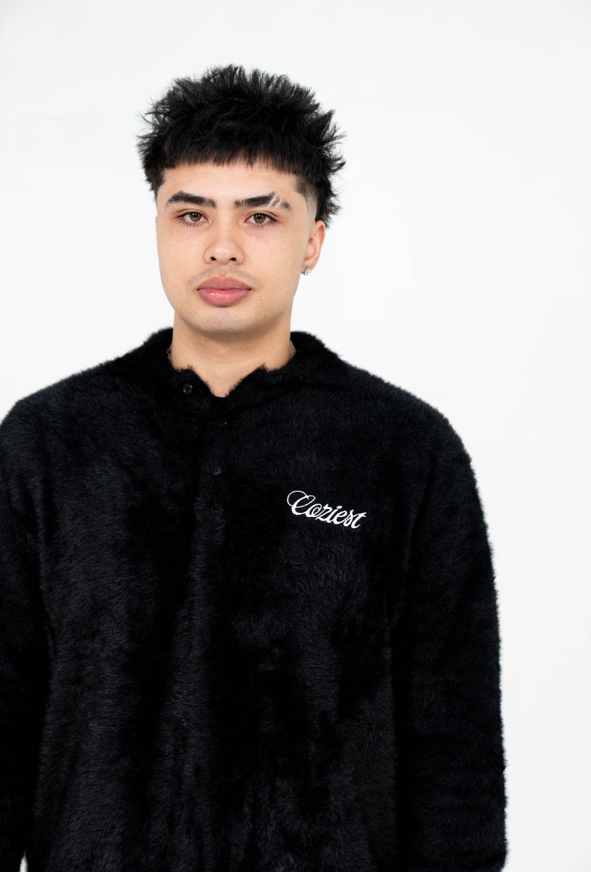 "Fur" Long Sleeve Polo in Black Colorway