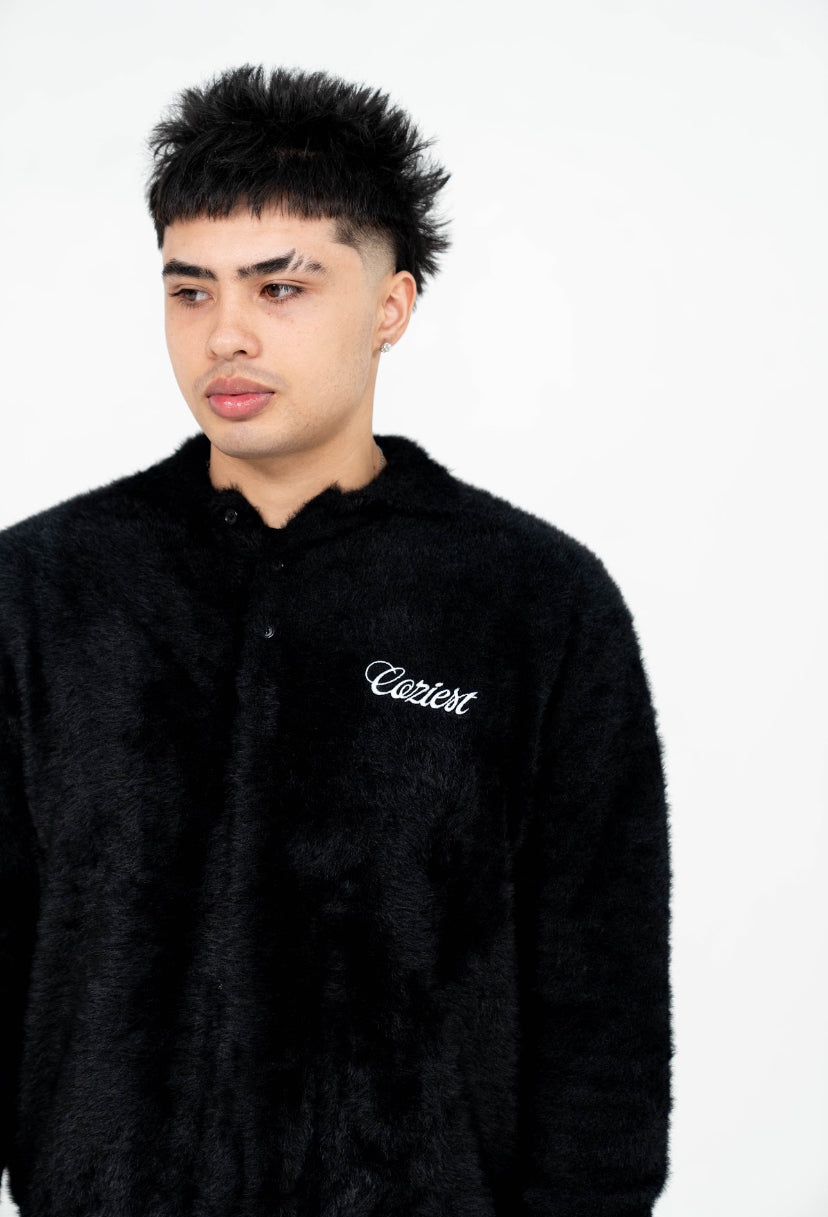 "Fur" Long Sleeve Polo in Black Colorway