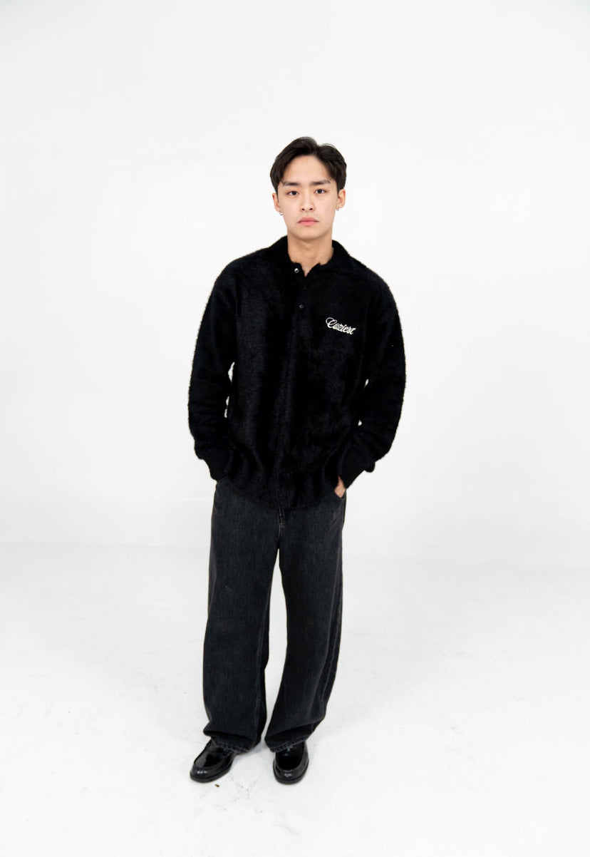 "Fur" Long Sleeve Polo in Black Colorway