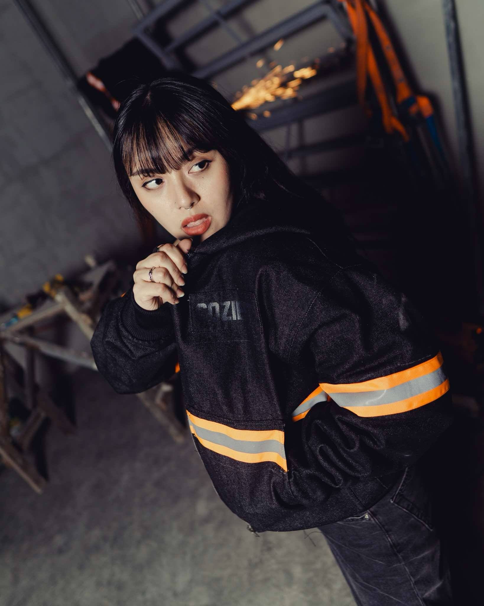 "Safety Orange" Denim Jacket in Black Colorway