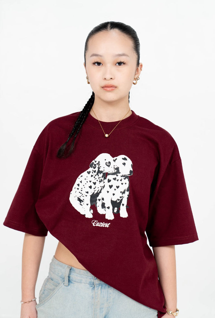 "Dalmatian" Tee in Maroon Colorway